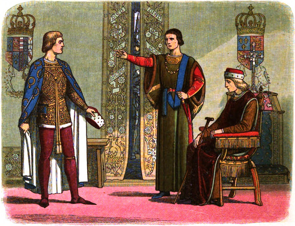 Henry VI sittande och hertigarna av York och Somerset. Målning av James William Edmund Doyle